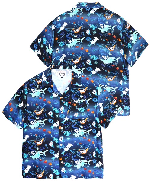 PANDIESTA（パンディエスタ）の「シャークパンダアロハシャツ(M2)（Tシャツ/カットソー・メンズ・イエロー/ネイビー/サックスブルー・M/L/XL/XXL）」の2枚目の写真