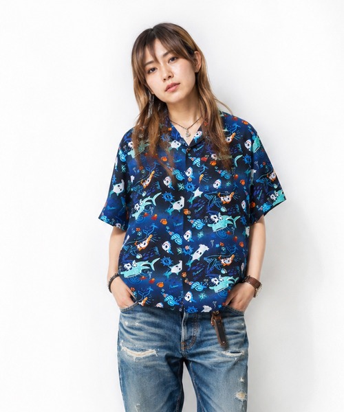 PANDIESTA（パンディエスタ）の「シャークパンダアロハシャツ(M2)（Tシャツ/カットソー・メンズ・イエロー/ネイビー/サックスブルー・M/L/XL/XXL）」の22枚目の写真