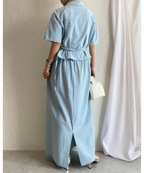 She's Closet(シーズクローゼット)の「サマーデニムダンガリーシャツ&スカートセットアップ(セットアップ・レディース・インディゴブルー/ライトブルー・FREE)」の6枚目の写真