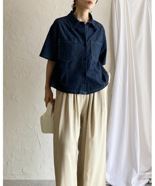 She's Closet(シーズクローゼット)の「サマーデニムダンガリーシャツ&スカートセットアップ(セットアップ・レディース・インディゴブルー/ライトブルー・FREE)」の18枚目の写真