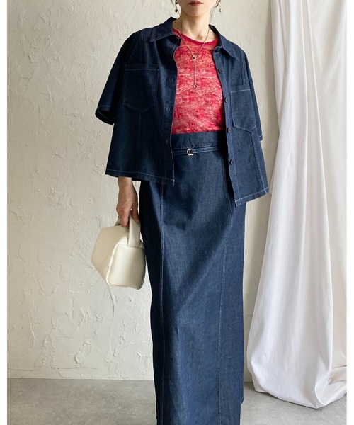 She's Closet(シーズクローゼット)の「サマーデニムダンガリーシャツ&スカートセットアップ(セットアップ・レディース・インディゴブルー/ライトブルー・FREE)」の8枚目の写真