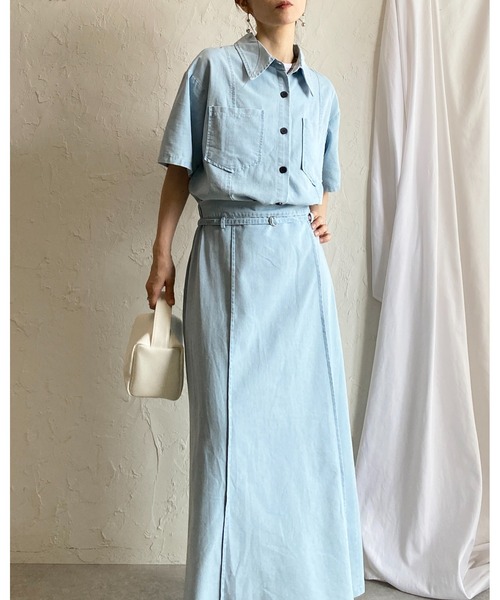 She's Closet(シーズクローゼット)の「サマーデニムダンガリーシャツ&スカートセットアップ(セットアップ・レディース・インディゴブルー/ライトブルー・FREE)」の11枚目の写真