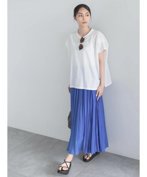 Te chichi(テチチ)の「【接触冷感】ショルダータックTシャツ(Tシャツ/カットソー・レディース・チャコールグレー/ブラウン/レッド/オフホワイト・F)」の6枚目の写真