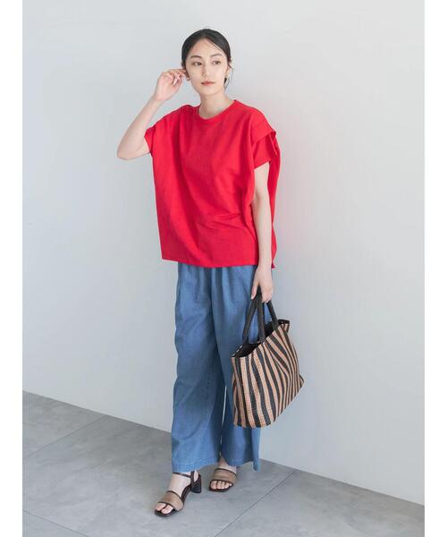 Te chichi(テチチ)の「【接触冷感】ショルダータックTシャツ(Tシャツ/カットソー・レディース・チャコールグレー/ブラウン/レッド/オフホワイト・F)」の21枚目の写真