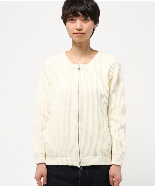 LBC（エルビーシー）の「5G片畦ジップカーディガン     （カーディガン/ボレロ・レディース・ダークブルー/オフホワイト・LARGE/MEDIUM）」の3枚目の写真