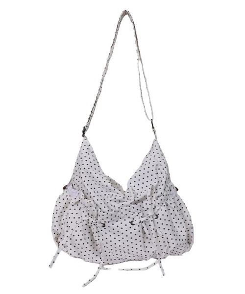 Sibra(シブラ)の「【3色展開】ドット柄リボンギャザーショルダーバッグ(ショルダーバッグ・レディース・グレー/ピンク/ホワイト×ブラック・F)」の10枚目の写真