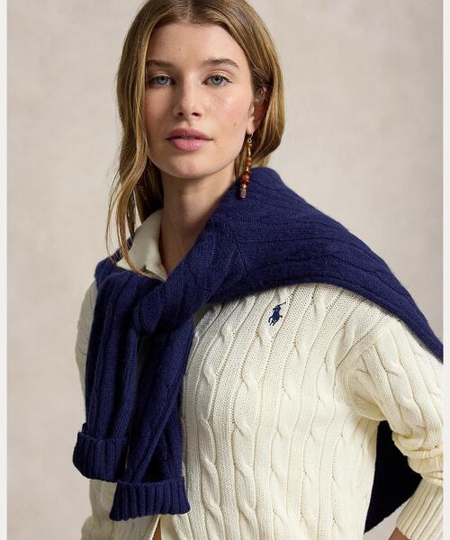 POLO RALPH LAUREN(ポロ ラルフ ローレン)の「ケーブル コットン ポロカラー カーディガン(カーディガン/ボレロ・レディース・ナチュラル・S/M/XS)」の6枚目の写真