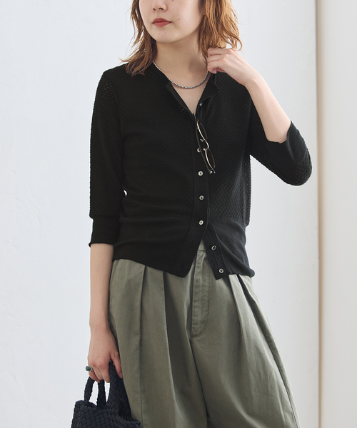 journal standard L'essage（ジャーナルスタンダードレサージュ）の「コットンメッシュカーディガン（カーディガン/ボレロ・レディース・ホワイト/ブラック・FREE）」の5枚目の写真