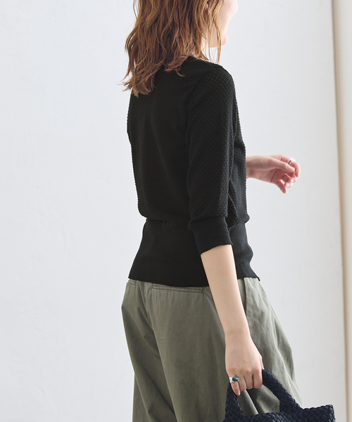journal standard L'essage（ジャーナルスタンダードレサージュ）の「コットンメッシュカーディガン（カーディガン/ボレロ・レディース・ホワイト/ブラック・FREE）」の6枚目の写真