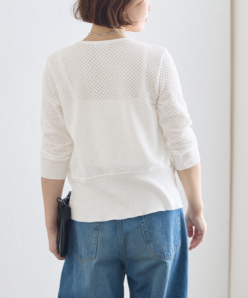 journal standard L'essage（ジャーナルスタンダードレサージュ）の「コットンメッシュカーディガン（カーディガン/ボレロ・レディース・ホワイト/ブラック・FREE）」の12枚目の写真
