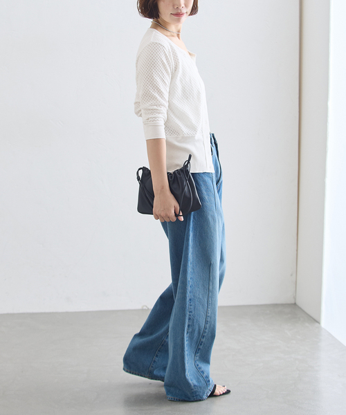 journal standard L'essage（ジャーナルスタンダードレサージュ）の「コットンメッシュカーディガン（カーディガン/ボレロ・レディース・ホワイト/ブラック・FREE）」の14枚目の写真