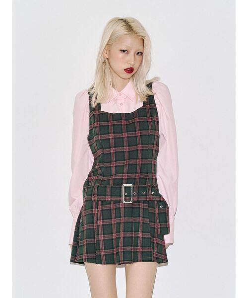 jouetie(ジュエティ)の「スクエアネックプリーツミニワンピース(ワンピース・レディース・グリーン/ネイビー/ボルドー・FREE)」の2枚目の写真
