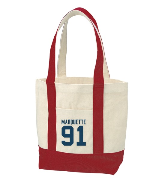 Ol' Basics(オールベーシックス)の「Ol' Basics(オール・ベーシックス) バイカラートートバッグ キャンバス ロゴ ナンバリング プリント 鞄 BAG アメカジ メンズ レディース ユニセックス(トートバッグ・レディース・レッド系1/レッド系2・FREE)」の1枚目の写真