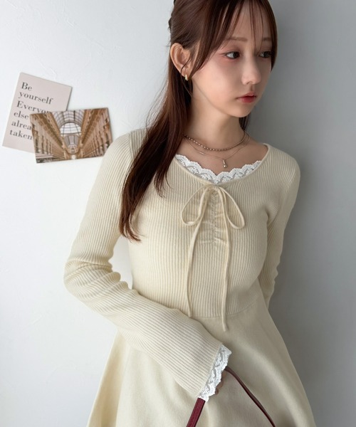 mily bilet(ミウィビレット)の「【mily bilet】甘さをひとさじ、華やぐ大人ガーリー。レースレイヤード風ギャザーリボンペプラムニット(長袖)(ニット/セーター・レディース・アイボリー/ブラウン/チャコール・LARGE/SMALL/X-LARGE/MEDIUM)」の18枚目の写真