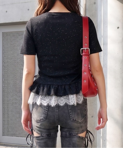 FUN(ファン)の「ラメヘンリーレースプルオーバー(Tシャツ/カットソー・レディース・グレー/オフホワイト/ブラック・FREE)」の5枚目の写真