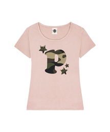 BIG ENCODE レディース Uネックスリムフィット半袖Tシャツ 5 COLORS