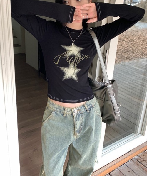 SHEPP(シープ)の「スターグラフィック配色ステッチタイトロンT(Tシャツ/カットソー・レディース・ホワイト/ブラック・M/L)」の5枚目の写真