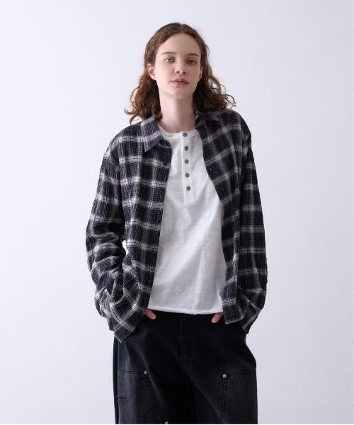 Perushu(ペルーシュ)の「OMBRE CHECK DAMAGE SHIRT/オンブレチェックダメージシャツ(シャツ/ブラウス・メンズ・ボルドー/ダークネイビー/ブラック・MEDIUM/LARGE)」の1枚目の写真