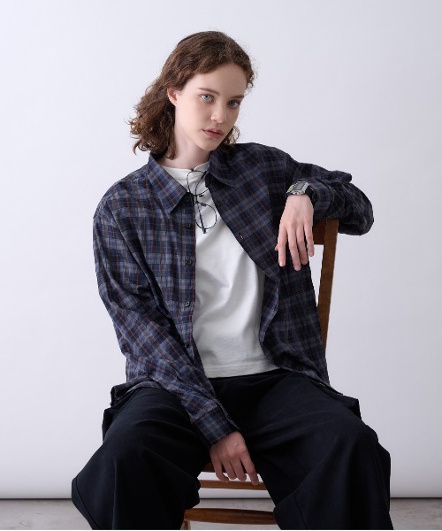 Perushu(ペルーシュ)の「OMBRE CHECK DAMAGE SHIRT/オンブレチェックダメージシャツ(シャツ/ブラウス・メンズ・ボルドー/ダークネイビー/ブラック・MEDIUM/LARGE)」の21枚目の写真