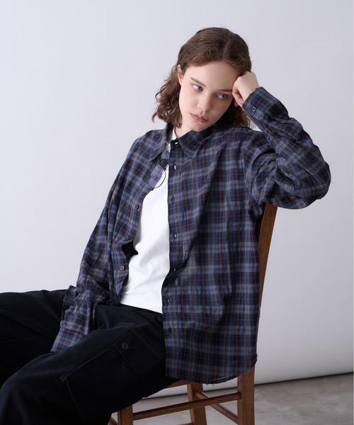 Perushu(ペルーシュ)の「OMBRE CHECK DAMAGE SHIRT/オンブレチェックダメージシャツ(シャツ/ブラウス・メンズ・ボルドー/ダークネイビー/ブラック・MEDIUM/LARGE)」の13枚目の写真