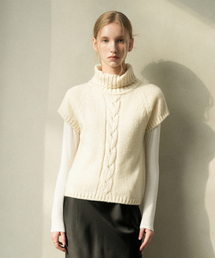Wool Twist Turtle-neck Half Knit (cream beige)