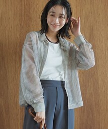 シアーボーダー レギュラーカラー長袖シャツ