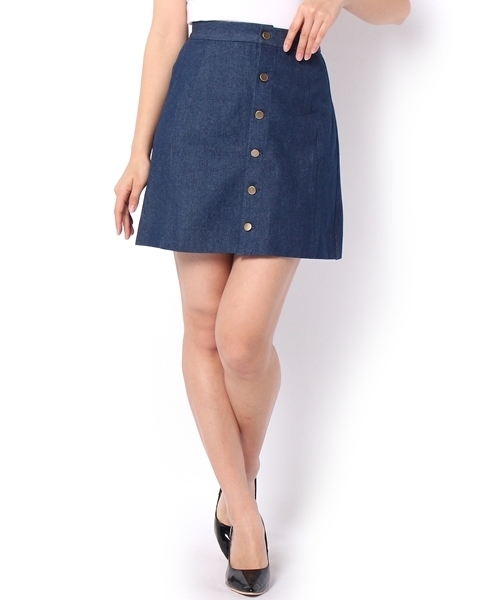 Chico（チコ）の「前開き台形ボックススカート（デニムスカート・レディース・ホワイト/ライトブルー/アクア・FREE）」の3枚目の写真