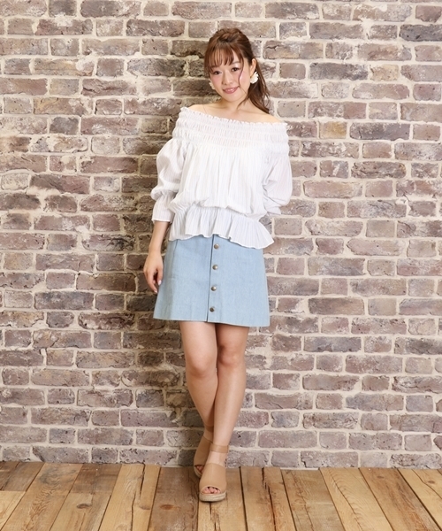 Chico（チコ）の「前開き台形ボックススカート（デニムスカート・レディース・ホワイト/ライトブルー/アクア・FREE）」の18枚目の写真