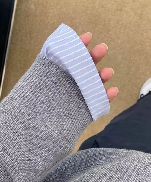CHUN CHUN NOTES(チュンチュンノーツ)の「ツートンポロ襟 レイヤード感通勤ニットトップス(ニット/セーター・レディース・ネイビー/グレー・M)」の8枚目の写真