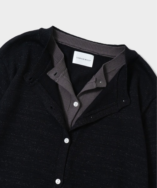 CAMPHOR WOOD（カンファーウッド）の「DOUBLE LAYERED GLITTER KNIT CARDIGAN / ダブルレイヤードグリッターニットカーディガン（ニット/セーター・メンズ・チャコールグレー/ブラック・MEDIUM/LARGE）」の6枚目の写真