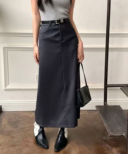 CHUN CHUN NOTES(チュンチュンノーツ)の「バックスリットハイウエストロングスカート(スカート・レディース・グレー/ブラック・F)」の2枚目の写真