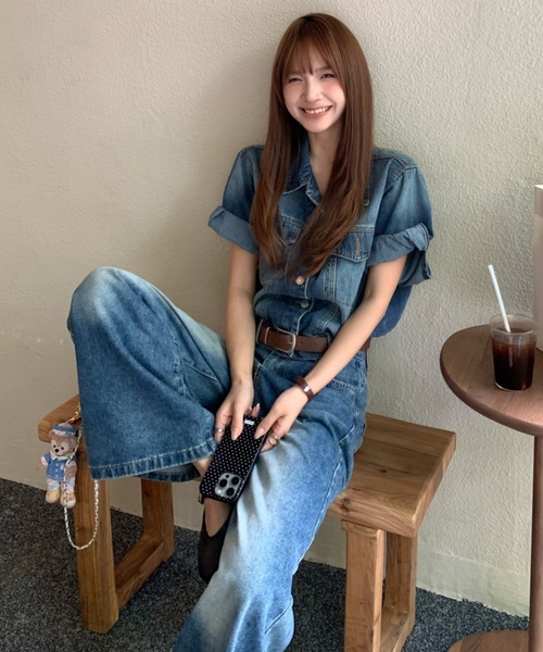 Aelina(エリナ)の「デニムシャツ&ハイウエストデニムパンツセットアップ(セットアップ・レディース・ブルー・S/M/L)」の14枚目の写真