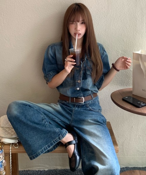 Aelina(エリナ)の「デニムシャツ&ハイウエストデニムパンツセットアップ(セットアップ・レディース・ブルー・S/M/L)」の13枚目の写真