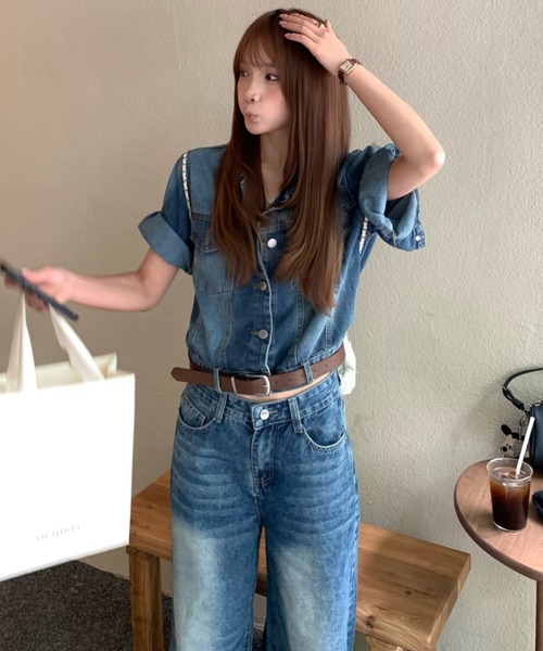 Aelina(エリナ)の「デニムシャツ&ハイウエストデニムパンツセットアップ(セットアップ・レディース・ブルー・S/M/L)」の18枚目の写真