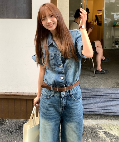 Aelina(エリナ)の「デニムシャツ&ハイウエストデニムパンツセットアップ(セットアップ・レディース・ブルー・S/M/L)」の17枚目の写真