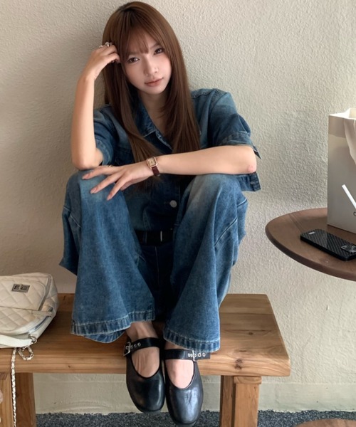 Aelina(エリナ)の「デニムシャツ&ハイウエストデニムパンツセットアップ(セットアップ・レディース・ブルー・S/M/L)」の11枚目の写真