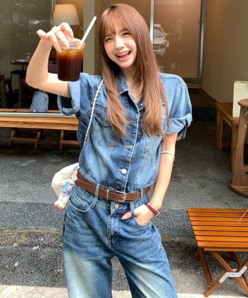 Aelina(エリナ)の「デニムシャツ&ハイウエストデニムパンツセットアップ(セットアップ・レディース・ブルー・S/M/L)」の16枚目の写真