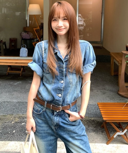 Aelina(エリナ)の「デニムシャツ&ハイウエストデニムパンツセットアップ(セットアップ・レディース・ブルー・S/M/L)」の15枚目の写真