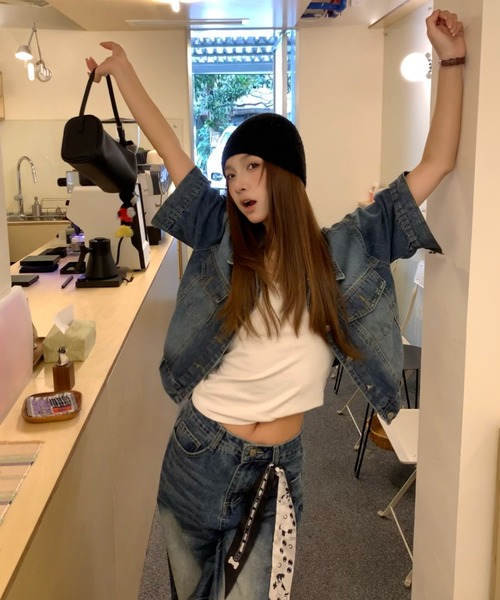 Aelina(エリナ)の「デニムシャツ&ハイウエストデニムパンツセットアップ(セットアップ・レディース・ブルー・S/M/L)」の8枚目の写真