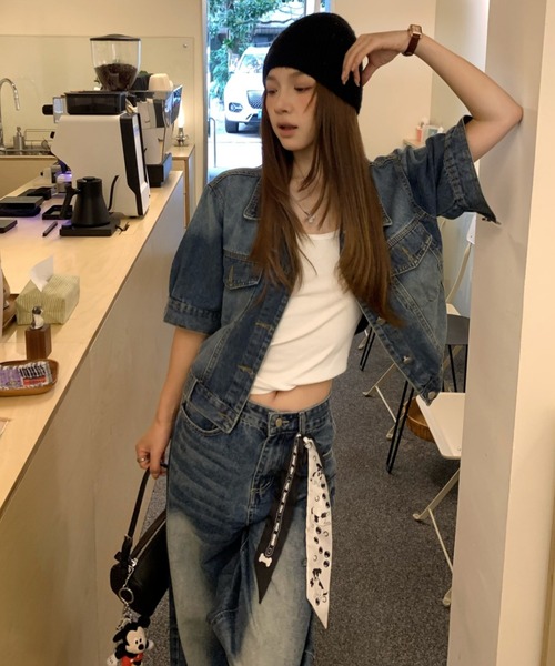 Aelina(エリナ)の「デニムシャツ&ハイウエストデニムパンツセットアップ(セットアップ・レディース・ブルー・S/M/L)」の5枚目の写真