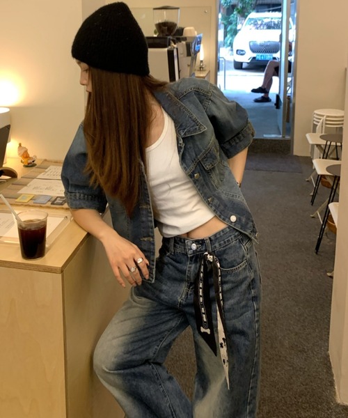 Aelina(エリナ)の「デニムシャツ&ハイウエストデニムパンツセットアップ(セットアップ・レディース・ブルー・S/M/L)」の4枚目の写真