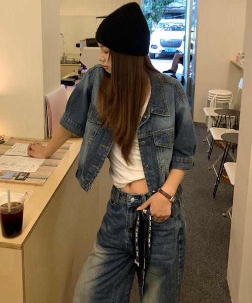 Aelina(エリナ)の「デニムシャツ&ハイウエストデニムパンツセットアップ(セットアップ・レディース・ブルー・S/M/L)」の3枚目の写真