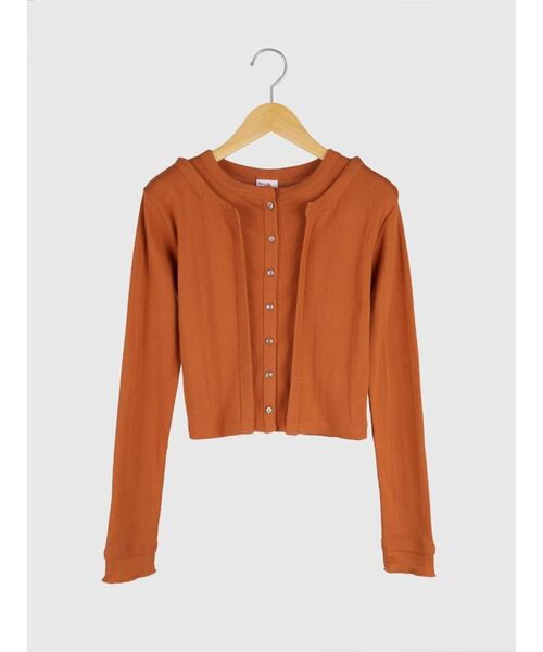 FIKA.（フィーカ）の「Prib Layer Cardigan（Tシャツ/カットソー・レディース・ブラウン/エンジ/チャコール/キャメル/アイボリー・FREE）」の4枚目の写真