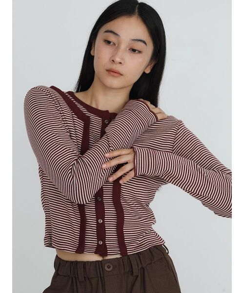 FIKA.（フィーカ）の「Prib Layer Cardigan（Tシャツ/カットソー・レディース・ブラウン/エンジ/チャコール/キャメル/アイボリー・FREE）」の7枚目の写真