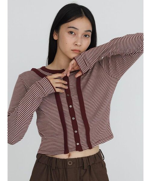 FIKA.（フィーカ）の「Prib Layer Cardigan（Tシャツ/カットソー・レディース・ブラウン/エンジ/チャコール/キャメル/アイボリー・FREE）」の8枚目の写真
