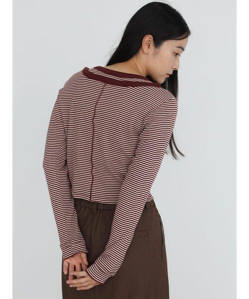 FIKA.（フィーカ）の「Prib Layer Cardigan（Tシャツ/カットソー・レディース・ブラウン/エンジ/チャコール/キャメル/アイボリー・FREE）」の10枚目の写真