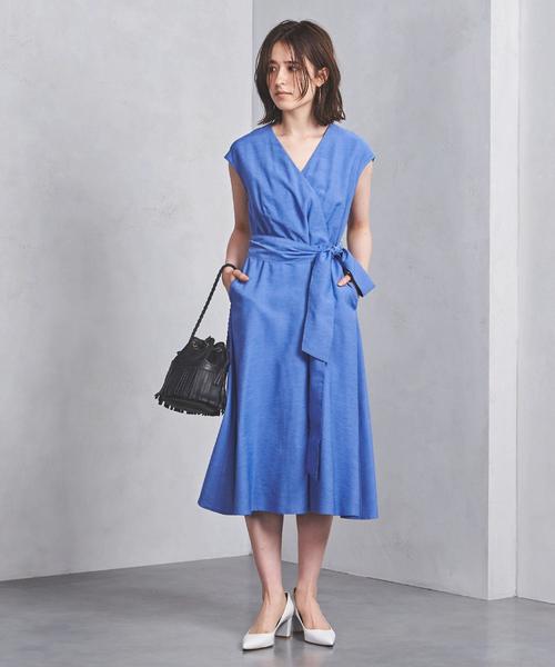 新品.定価3.2万☆ユナイテッドアローズ カシュクールフレアワンピース リボン 新品.定価3.2万☆ユナイテッドアローズ カシュクールフレア