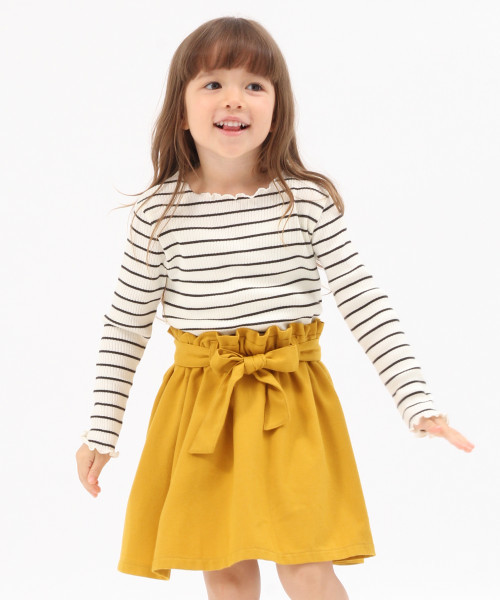 GLOBAL WORK（グローバルワーク）の「【キッズ】ウエストリボンレイヤーワンピース長袖/802161（ワンピース・キッズ・ライトグレー/ネイビー/イエロー・SMALL/LARGE/X-LARGE/XX-LARGE/MEDIUM）」の3枚目の写真