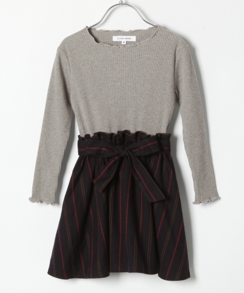 GLOBAL WORK（グローバルワーク）の「【キッズ】ウエストリボンレイヤーワンピース長袖/802161（ワンピース・キッズ・ライトグレー/ネイビー/イエロー・SMALL/LARGE/X-LARGE/XX-LARGE/MEDIUM）」の19枚目の写真