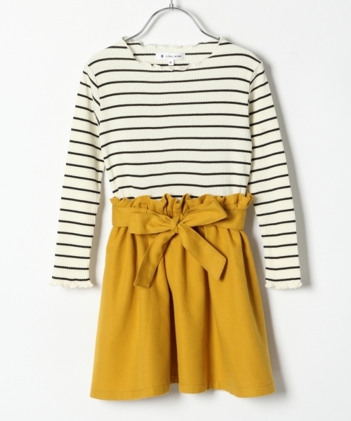 GLOBAL WORK（グローバルワーク）の「【キッズ】ウエストリボンレイヤーワンピース長袖/802161（ワンピース・キッズ・ライトグレー/ネイビー/イエロー・SMALL/LARGE/X-LARGE/XX-LARGE/MEDIUM）」の20枚目の写真